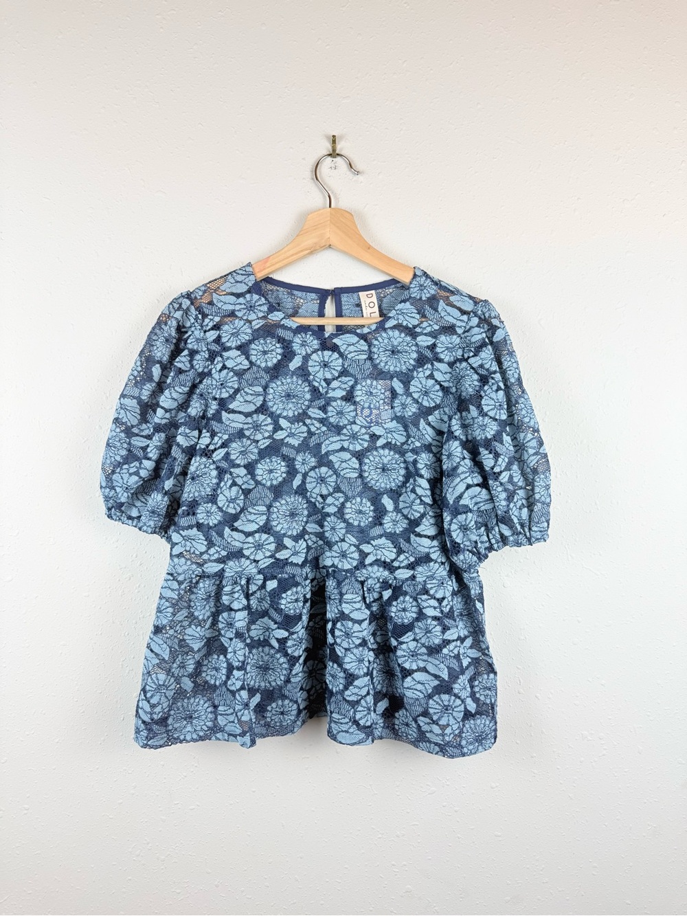 Anthropologie Dolan Floral Embroidered Sheer Blue Peplum Top Sz Medium NEW
